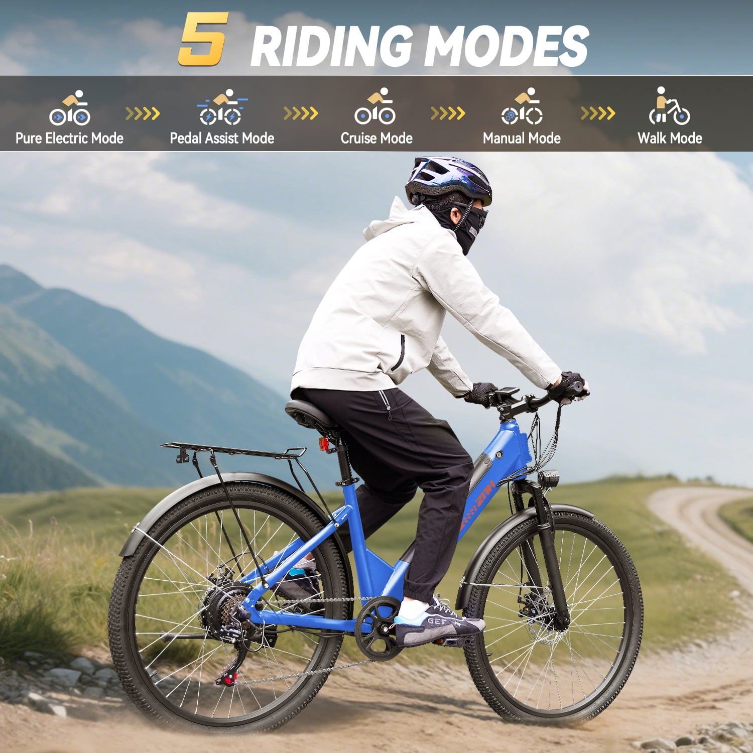 ZNH 750w Electric Bike for Adult,26'' Electric Commutter Bike w 48v 13ah Removable Battery,City Ebike for Women and Older,Up to 20mph,UL2849,7-Speed，Blue