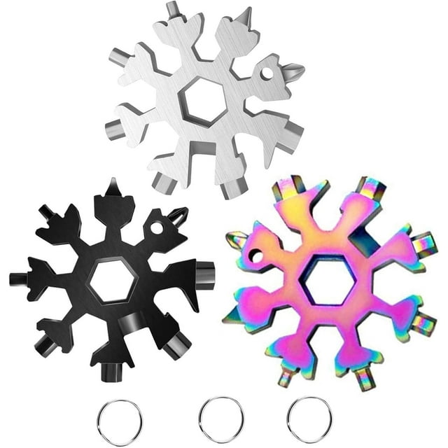 Cet Ensemble d'Outils Multifonctions en Forme de Flocon de Neige 3 Pcs Peut Être Utilisé comme Tournevis à Tête Plate/phillips et Clé, Ce Qui en Fait un Excellent Cadeau de Noël pour les Hommes et un gadget Pratique pour le camping en Plein Air et l'Utilisation Quotidienne.