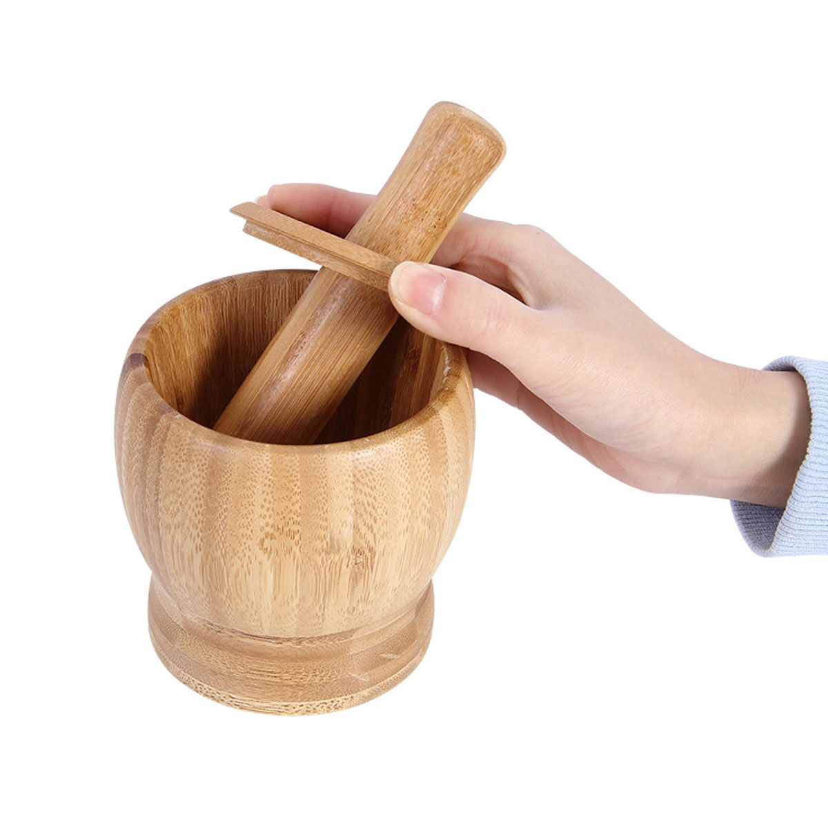 Bamboo Pestle and Mortar Set Herb Spice Garlic Grinder Crusher Spices Grinding