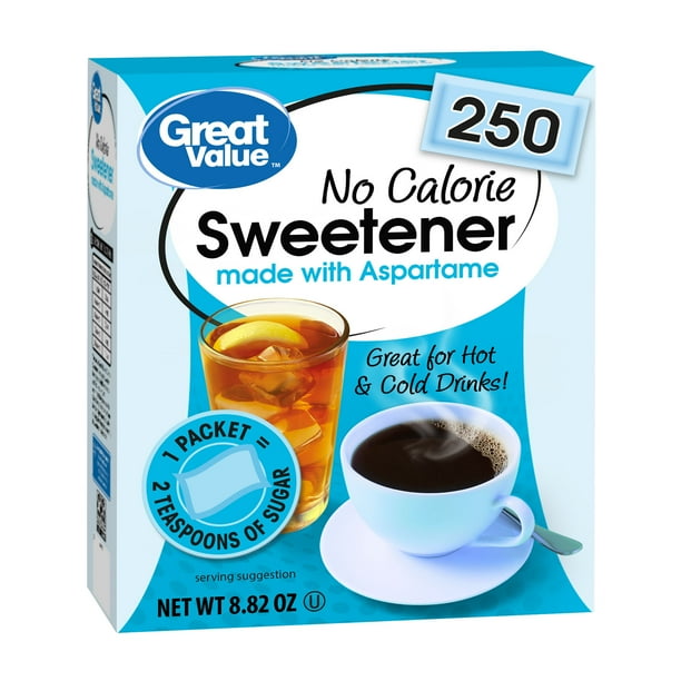 (250 Packets) Great Value Aspartame No Calorie Sweetener Packets