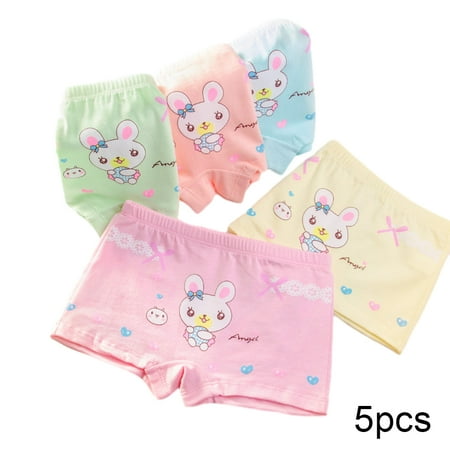 

WOLLED Kids Girls Panties Underwear 5PCS Cartoon Printing Triangle Boxer Briefs Toddler Soft Cotton Four Corners Shorts for 2-12t