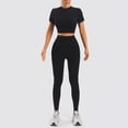 thumbnail image 2 of Bibifish Womens Activewear Sets 2Pcs Black Cropped Short Sleeve & Leggings Soft Sweat-Wicking Yoga Gym Running Sports Activewear Sets, 2 of 4