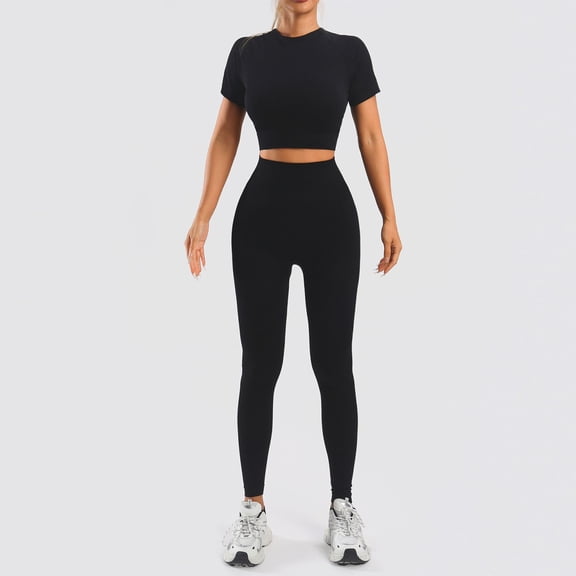 TIANZEN Seamless Workout High Waist Leggings With Built In Bra Top Short Sleeve Athletic Yoga Outfit For Fitness Yoga for Beginners Set Aerial Yoga Swing Set Door