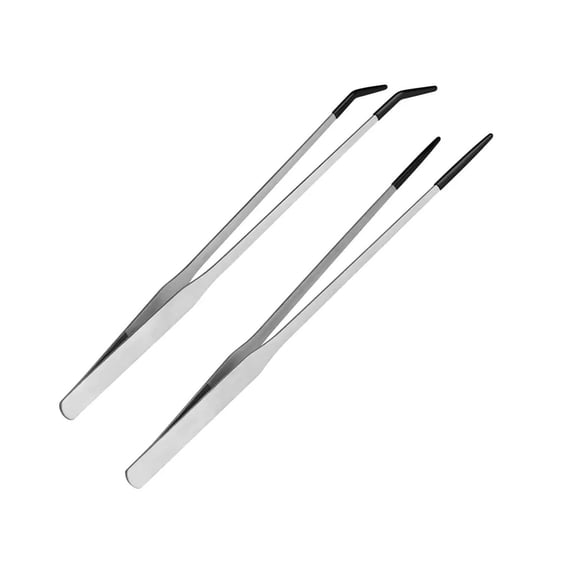 1set/2Piece Steel Reptiles Feeding Tongs Straight & Curved Long Tweezers With NonSlip Tip For Precise Handling Use