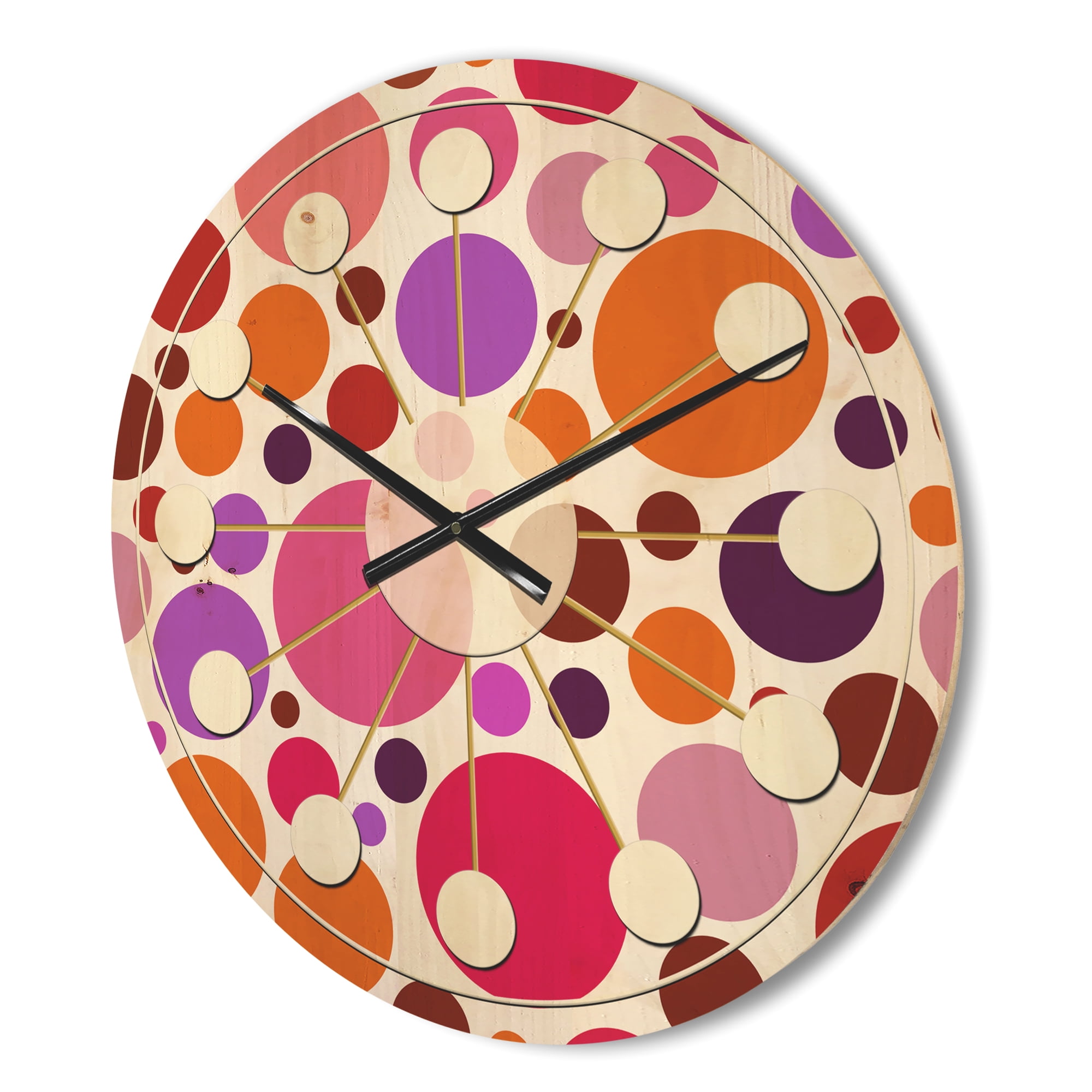 Designart 'Abstract Geometric Circular Retro Pattern II' Mid-Century Modern Wood Wall Clock