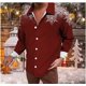 thumbnail image 1 of Camisa para hombre con copos de nieve y cuello abatible, manga larga, estampado HD de Papá Noel rojo, cómoda y suave, 2024, 1 of 6
