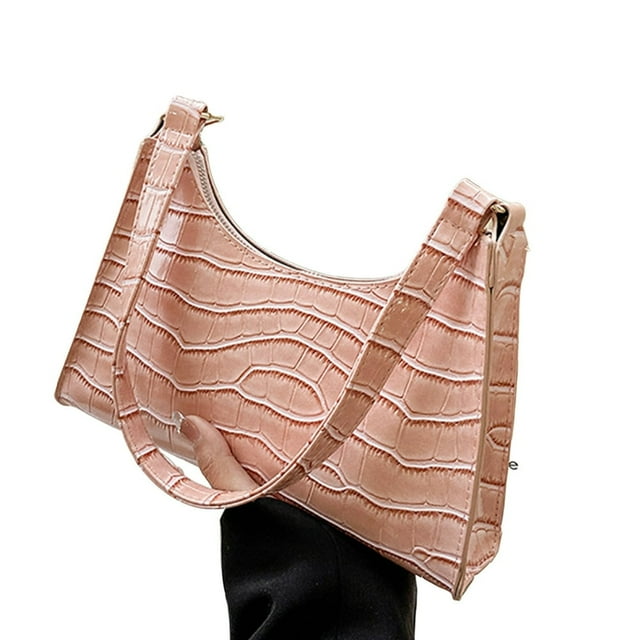 MesaSe Women Handbag Glossy Textured Faux Leather Solid Color Zipper Gift Large Capacity Ladies Single Shoulder Bag Purse Dating Use