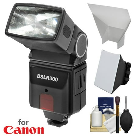 Precision Camera Flash - Precision Design DSLR300 High Power Auto Flash with Softbox + Bounce Diffuser Kit for Canon EOS 6D, 70D, 7D Mark II, Rebel T3, T3i, T5, T5i, T6i, T6s, SL1 DSLR Cameras