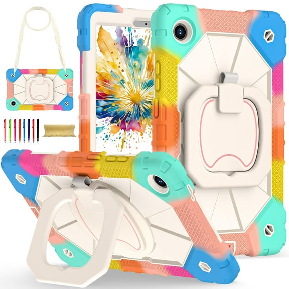 Shockproof Case for Lenovo Tab K9/ Tab One 8.7" 2025, Shockproof Rugged Shoulder Strap Rotating Kickstand Kids Friendly S Pen Holder Case Cover for Lenovo Tab K9/ Tab One 8.7", Colorful Blue