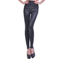 thumbnail image 1 of Leggings de piel sintética para mujer, lisos, efecto mojado, elásticos, de cintura alta, con aspecto de PVC, 1 of 5