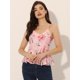 thumbnail image 3 of Cami floral sin mangas para mujer Tank Top con cuello en V y corbata en la cintura Peplum Blusa Rosa XS, 3 of 5
