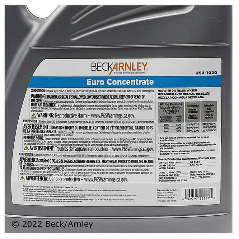 Beck/Arnley Engine Coolant / Antifreeze P/N:252 1020
