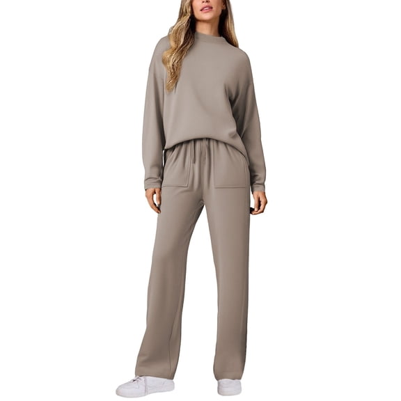 sususu Airport Travel Outfit Women,Fashion Clothing Women's Casual Solid Color Trousers Suit Featuring Pocket Drawstring Top Comfortable Everyday Wear Outfit Stylish Design - Khaki