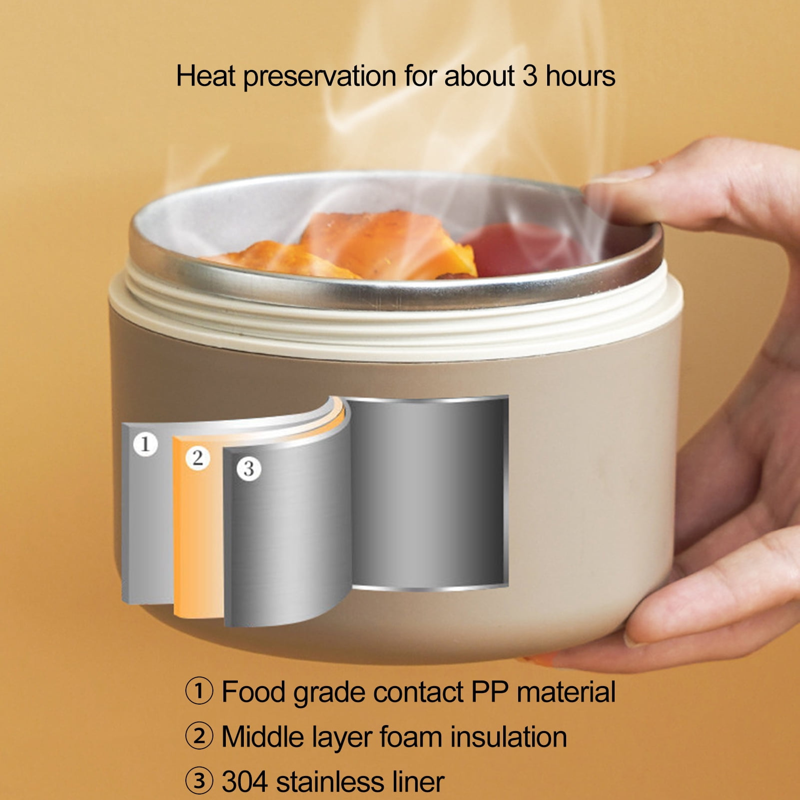 Lunch Box Containers - 1/2/3/4Pcs Lunch Box Round Shape Sealing Silicone Rubber Ring High Capacity Leak Proof 3H Heat Preservation Time Food Storage Food-Grade Stainless Steel Insulation Bento Box