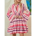 thumbnail image 2 of Yunliwuli Women Flowy Dress Casual Contrast Color Loose V Neck Long Sleeve Party Dress for Beach Cocktail Club Streetwear, 2 of 9