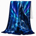 thumbnail image 2 of Wolf Howling beneath Full Moon and Aurora, Magical Rustic Style for Wildlife Lovers, Northern Forest Scene and Christmas Gift, Warm Flannel Blanket for Cabin and Lodge, Home Decor, 2 of 9