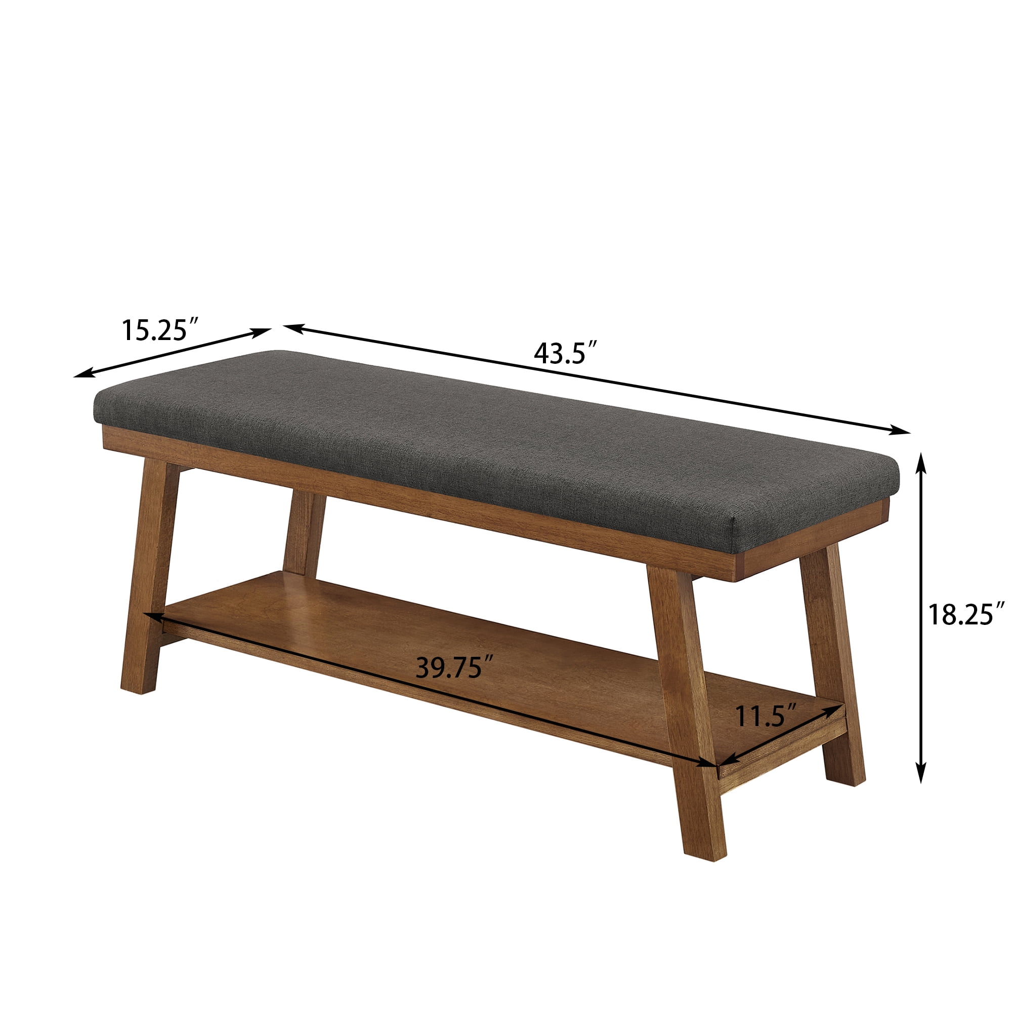 Leumius Upholstered Bench with Storage Shelf,Modern Linen Fabric with Cushioned Seat for Bedroom, Entryway, Living Room,350 lbs Capacity,Dark Gray