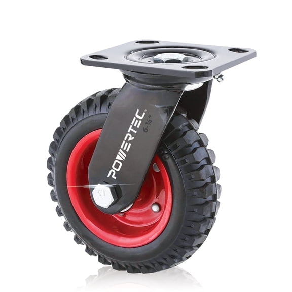 POWERTEC 6 inch Caster Wheels, Heavy Duty Swivel Plate Casters with Rubber Knobby Tread for Workbench, Dolly, Cart, Trolley, Wagon and Chicken Coop, Large Rubber Castor Wheels (17050)