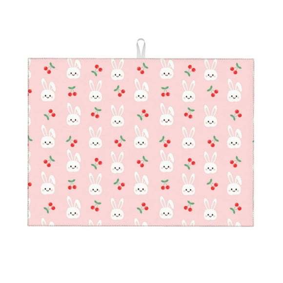 Fotbe Rabbit And Cherry Alfombrilla de Secado para Cocina con Estampado, 18x24 Pulgadas