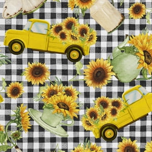1 Yard 100% Cotton Sunflower Vases, Black, 44" Wide for Quilting & Sewing by David Textiles