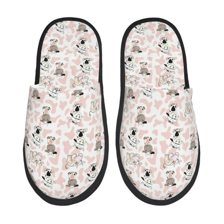 Balery Cute Cartoon Cows Slient Indoor Furry Fleece Comfort House Shoes Soft Non-Slip Home Shoes Cotton slippers House Slippers-- Medium