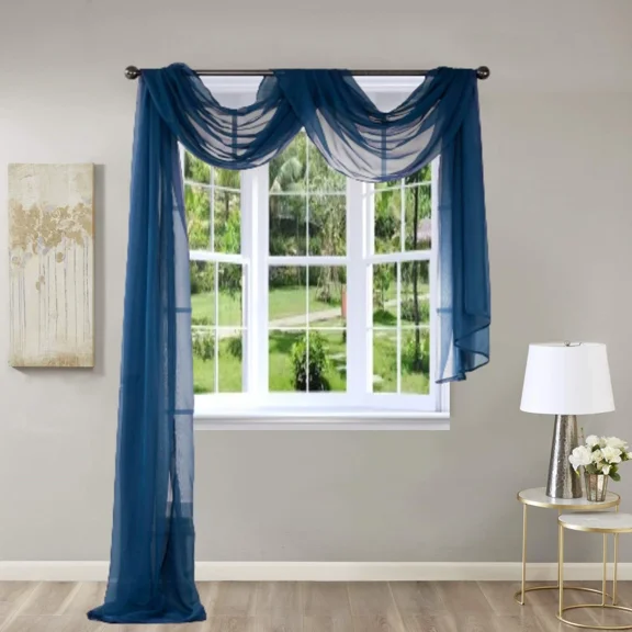Gorgeous Home Linen Window Voile Sheer Scarf Valance Topper or Party Décor Solid Color Royal Blue 37" Width X 216 " Length 1pc