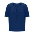 thumbnail image 6 of Women's Crew Neck Tops with Pleats Short Sleeve Dressy Casual Blouses Summer Solid Color T-shirts Loose Fit (XL, Blue), 6 of 7
