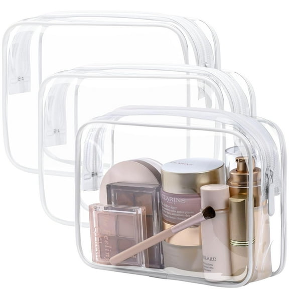 Active White MediumTSA Approved Toiletry Bag - Clear Makeup Bag Waterproof Quart Size Bag, Travel Makeup Cosmetic Bag for Women Men, Carry on Airport Airline Compliant Bag, 3 Pack, Black