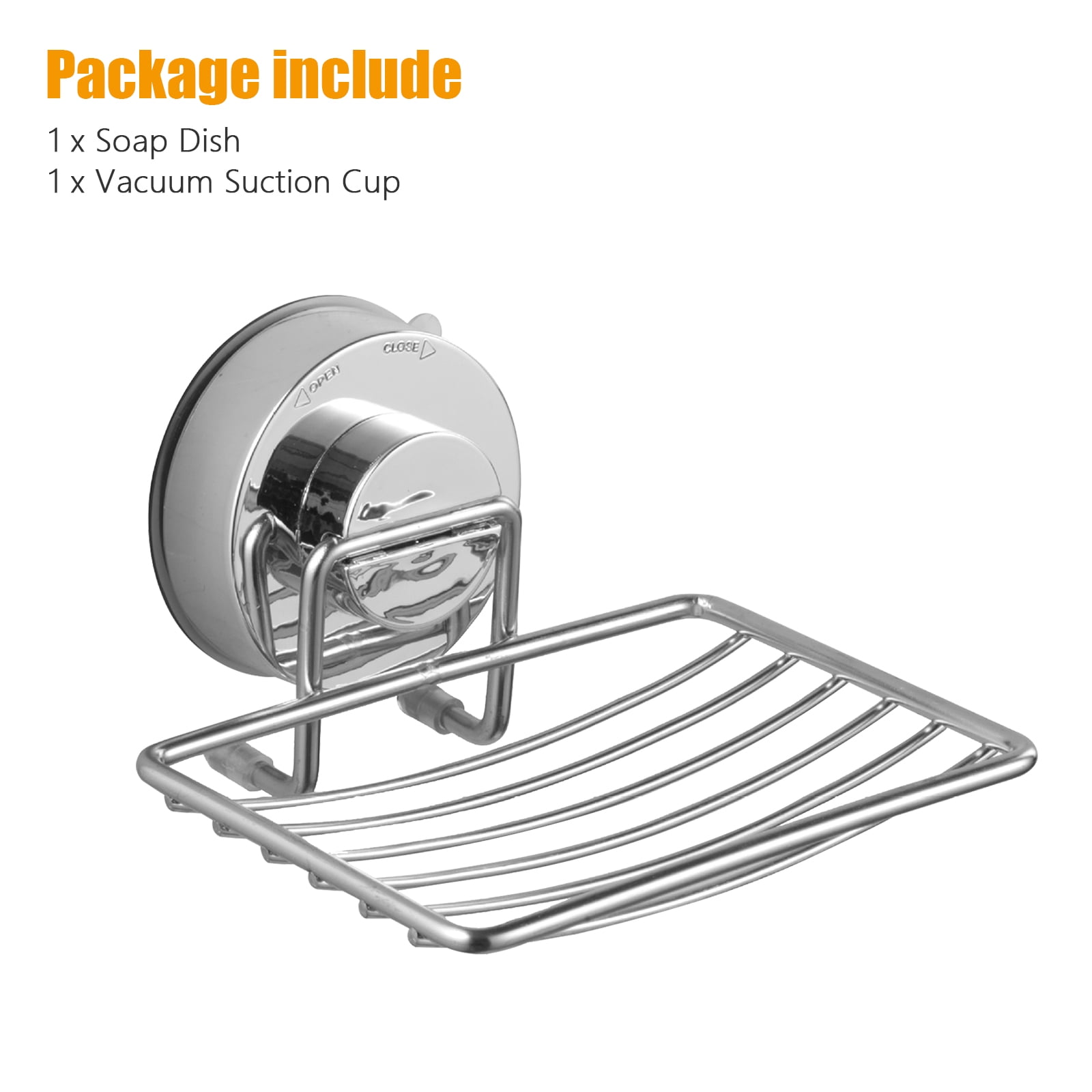 Stainless Steel Soap Dish Tray Wall-mount Strong Vacuum Suction Cup Rack 