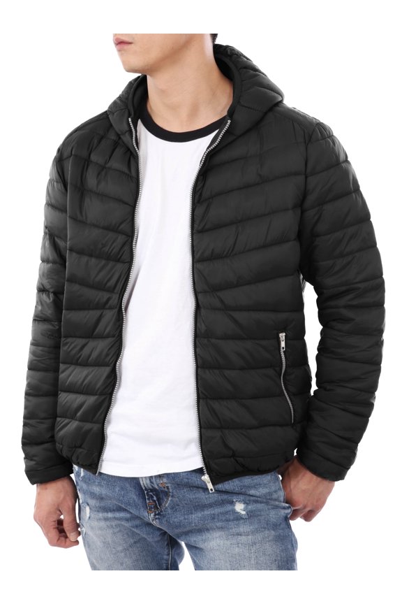Mens Ultra Light Puffer Down Hooded Jacket Polyester Padded Packable Winter Jacket