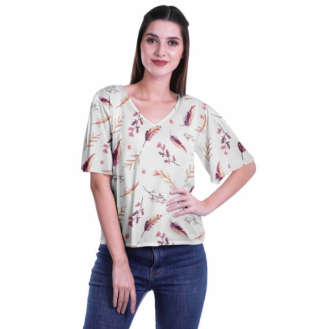 Moomaya Blouse d'Été Boho à Manches Courtes en Rayonne Imprimée pour Femmes