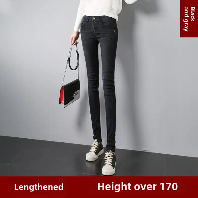 Pantalones vaqueros de cintura alta con forro polar para mujer, otoño/invierno, nuevo estilo, pantalones altos elásticos adelgazantes, leggings de tubo de talla grande