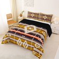 thumbnail image 2 of jejeloiu Sunset Aztec Queen Comforter Set For Men Women,Geometric Print Comforter Sets Queen,Brown Yellow,Black Reversible,3-Piece,1 Comforter and 2 Pillowcases, 2 of 7