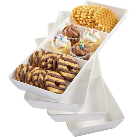 

15 x 5 Plastic 3-Section Tray | Set of 4 White