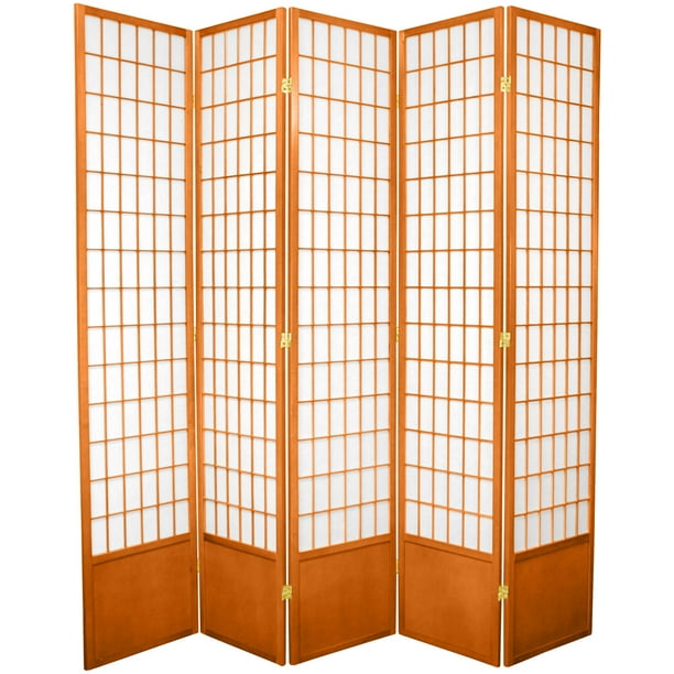 Oriental Furniture 7 Ft Tall Window Pane Shoji Screen, Honey, 5 panel
