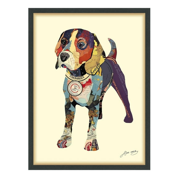 Beagle Dimensional Collage 33 in x 25 in Framed Painting Art Prints, by Empire Art