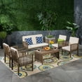 thumbnail image 2 of Parry Outdoor 6-Seater Acacia Wood Chat Set, Gray Finish and Cream, 2 of 10