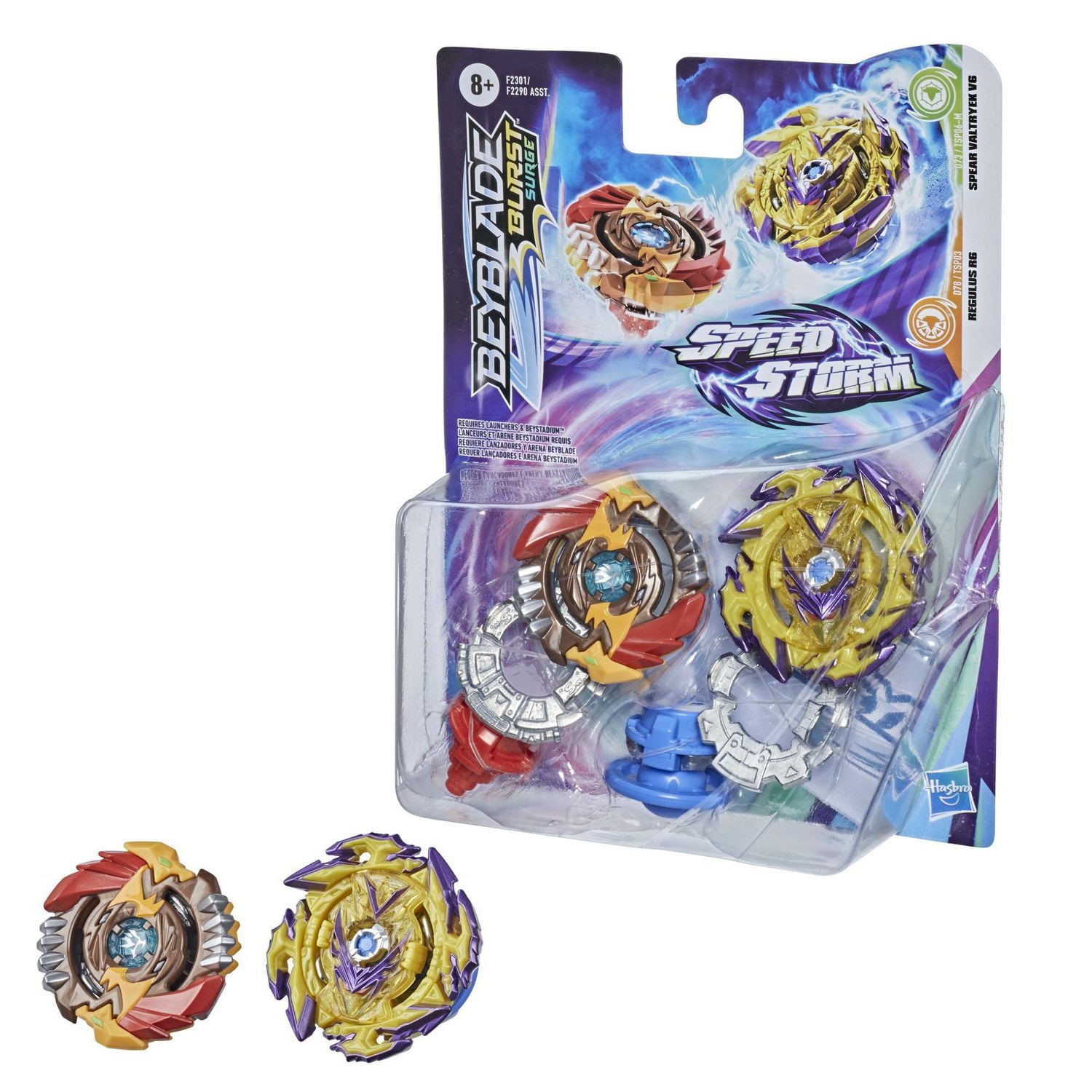 Beyblade Burst Surge Speedstorm Spear Valtryek V6 and Regulus R6 Spinning Top Dual Pack -- 2 Battling Game Top Toy for Kids Ages 8 and Up