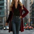 thumbnail image 6 of ClodeEU Women's Long Casual Retro Velvet Color Block Lapel Collar Coat with Pockets,Trendy Trench Coat Wine,Womens Plus L, 6 of 8