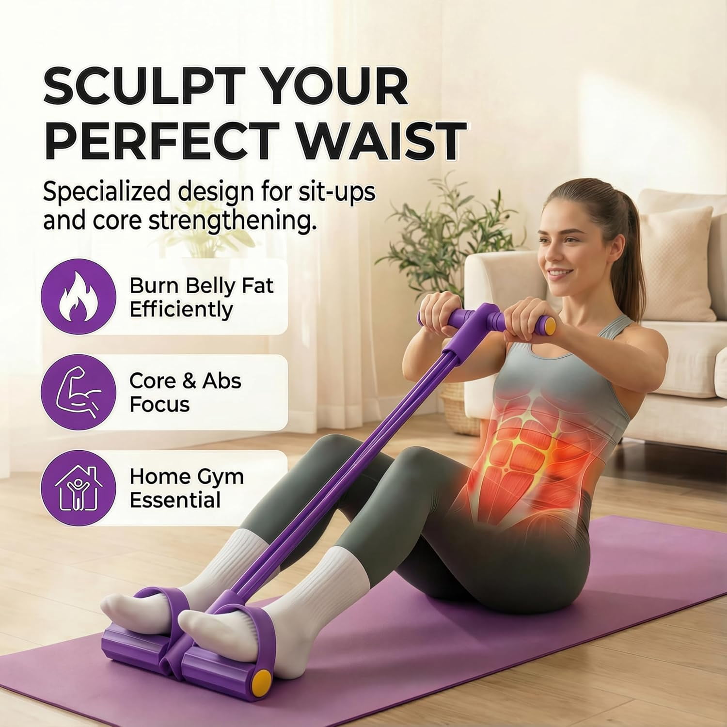JJEAN-Pedal Resistance Band with Handle, 6-Tube Foot Pedal & Ankle Puller Exercise Band for Full Body Workout, Multifunction Home Gym Equipment for Arms, Legs, Abdomen, Waist Training