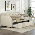 thumbnail image 3 of HICOMILA Twin Size Upholstered Sofa Daybed with Trundle, Space-Saving Guest Bed with Wood Slat Support for Bedroom & Home Office, Beige, 3 of 8