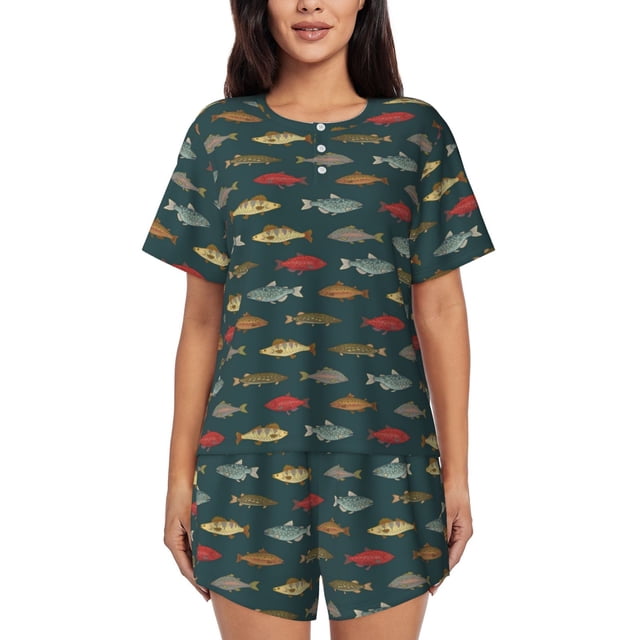 Fotbe River Freshwater Fish Conjunto de Pijama Estampado para Mujer, 2 Piezas, Ropa de Dormir con Camiseta de Manga Corta y Shorts Suaves-XX-Large