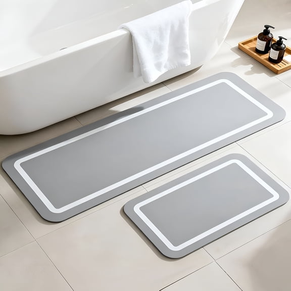 RLESO 2026 New Soft Diatomaceous Earth Bath Mat,Quick Dry Bathroom Mats 2 Piece,Gray Super Absorbent Bath Mat Set,Non Slip Bathroom Rugs,Stone Bath Mats Alternative,15.74"X23.62" Plus 15.74"X47.2"