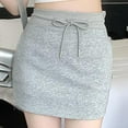 thumbnail image 2 of Bovxnpu Women Skirt Women's Sweat Mini Skirt Drawstring Sports Skater Skirt Basic Casual High Waisted Mini Skirts Beach Vacation Summer Outfits, 2 of 7