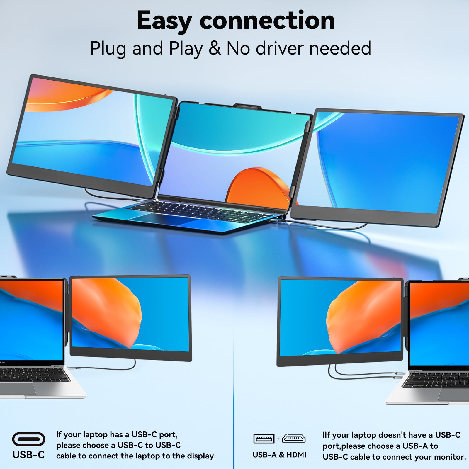 Laptop Screen Extender, 14" 1080P FHD IPS Display for 13"-17.3" Laptops, Portable Monitor Innovation Statues,