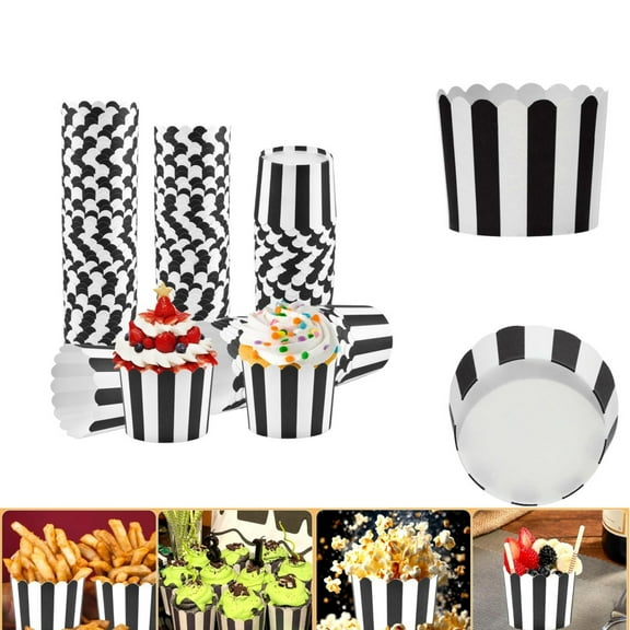 Baking Paper Cups,Set of 100 Portable Cupcake Muffins Liners,QZS Disposable Greaseproof Muffins Wrappers for Party,Wedding,Birthday,Black and White Stripes