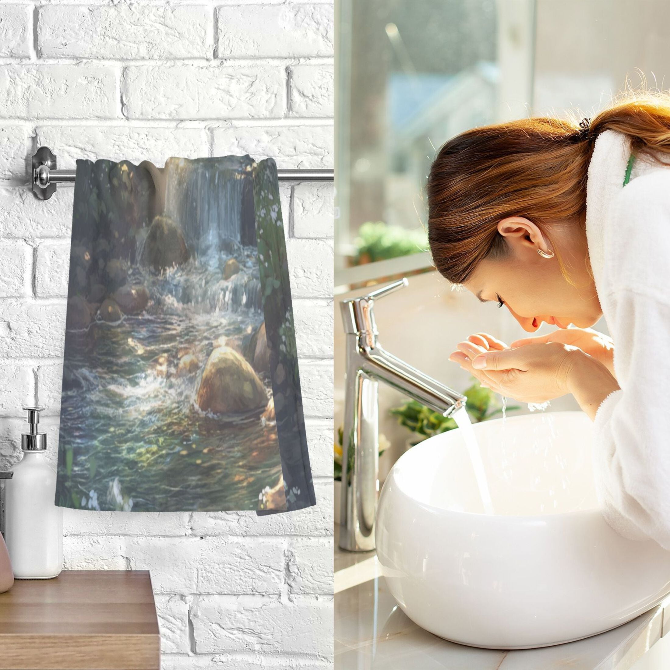 Cotton Towel Two-Piece 16x28 Inch One Sizex2 Face Towel Set Towel Set Cotton Hand Bath Towel Bathroom Beach Beautiful Green Stream