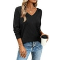 thumbnail image 3 of Womens Knitted Fall Sweater, Long Sleeve Pullover for Women Fashion Loose Fit Solid Color Hollow V Neck Sweaters, 3 of 6