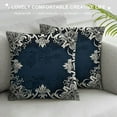 thumbnail image 3 of European Floral Pillow Cover  Luxury Velvet Embroidered Decorative Throw Pillow Cover for Couch Bedroom Living Room, Navy Blue and White, 3 of 5
