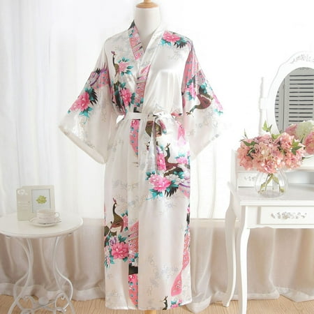Hot Sale!! Satin Robes for Women 2025 Trendy Dressing Lingerie Gown Women Print Bath Nightdress Robe White One Size
